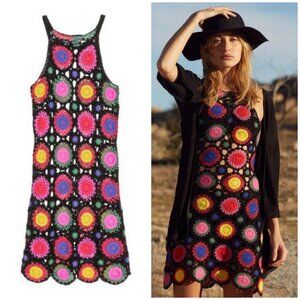 H&M Coachella Collection Multicolored Crochet Dress Size 4 Women's NWT